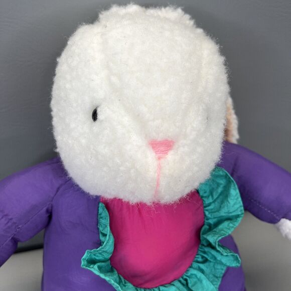 Rabbit Puffy Style Plush Nylon Parachute Purple Pink Bunny Slippers Vintage - Picture 2 of 12